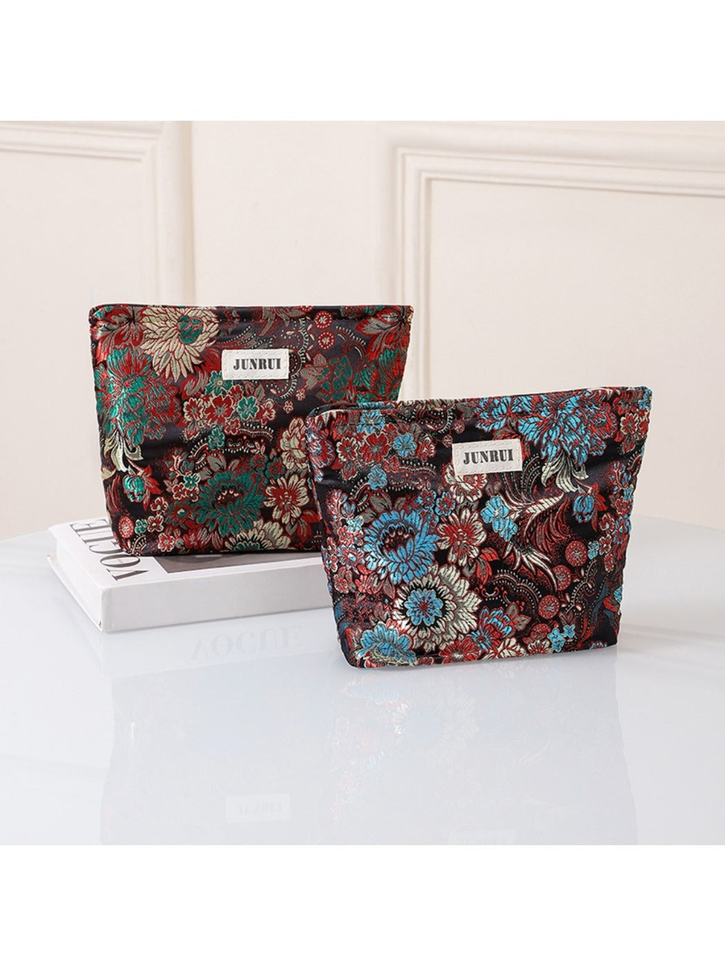 Cosbai - Zipper Makeup Pouch Bag with Floral Patterns