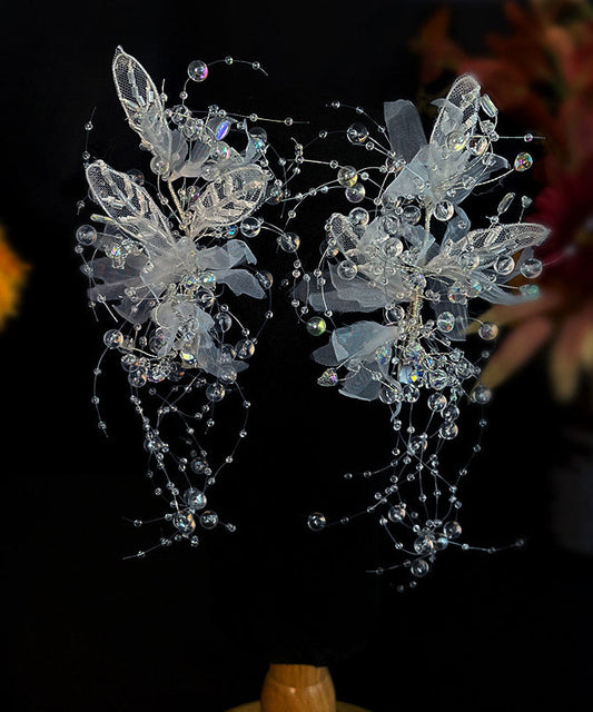 Elegant Apricot Tulle Crystal Floral Beading Tassel Hairpin