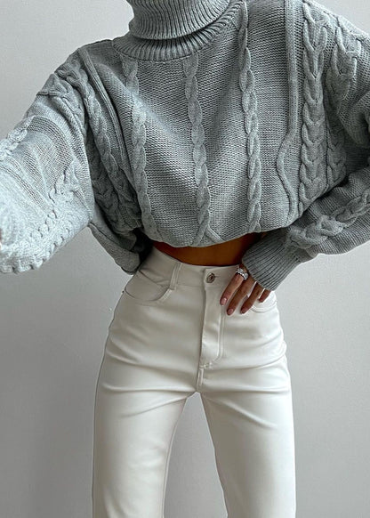 Cable Knit Cropped Turtleneck Sweater Chunky Knit