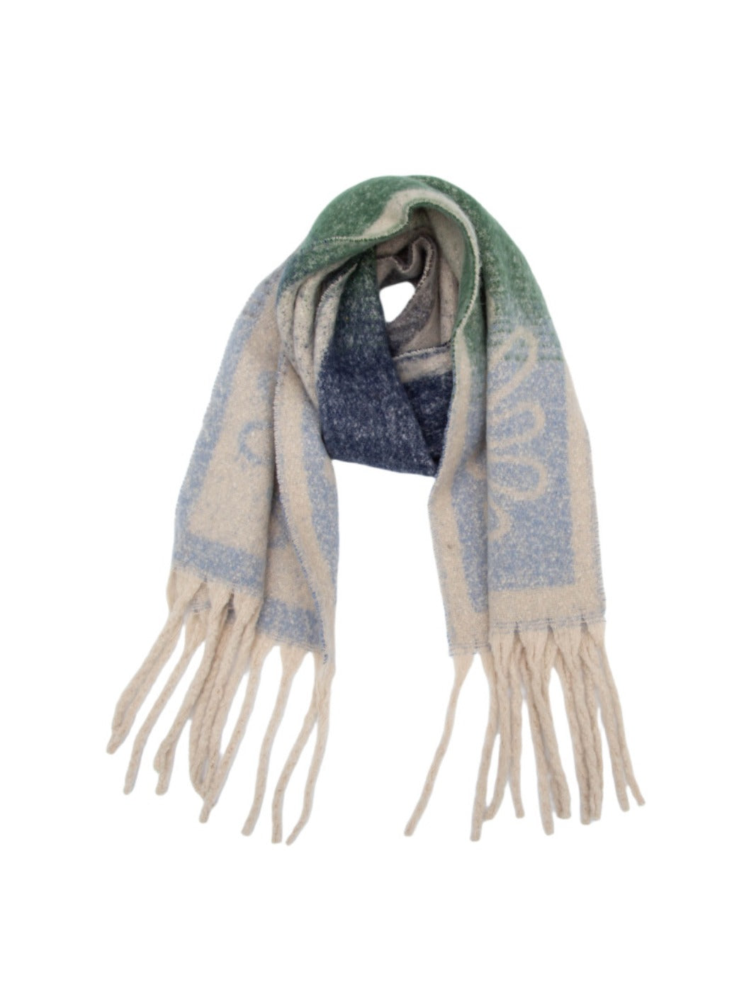 Scarvii - Tassel Scarf with Big Flower Jacquard Scarf