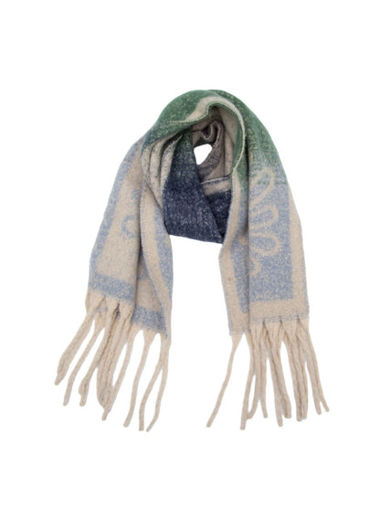 Scarvii - Tassel Scarf with Big Flower Jacquard Scarf