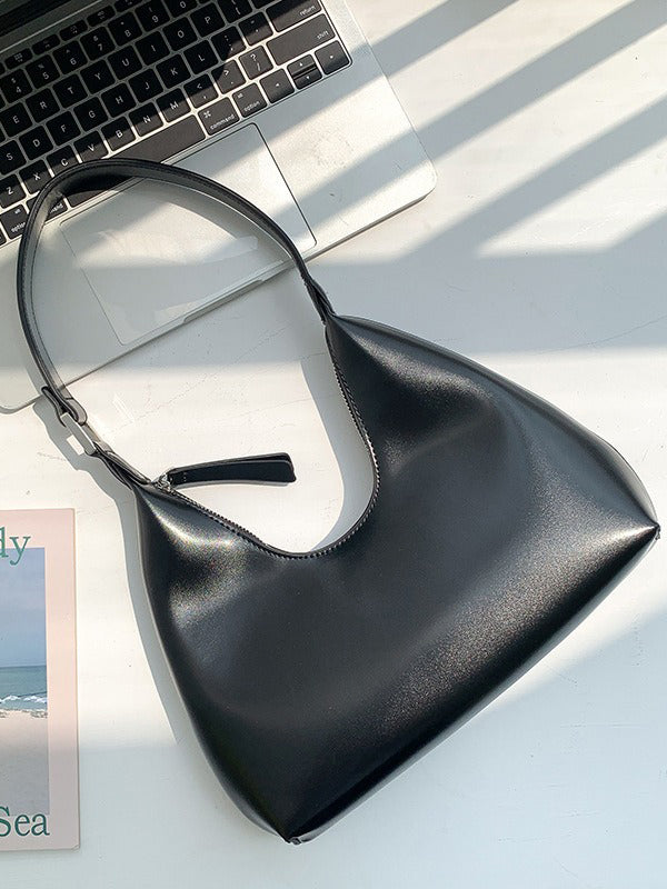 Solid Color Zipper Moon Shoulder Strap Armpit Bags