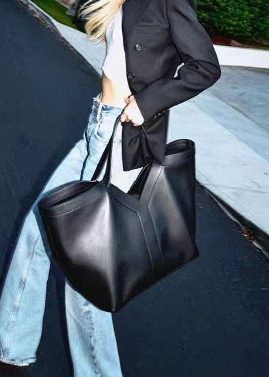Oversized Leather Tote Bag With Structured Handles
