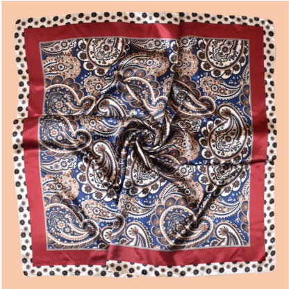 Scarvii - Vintage Paisley Silky Square Scarf - Orange/Blue
