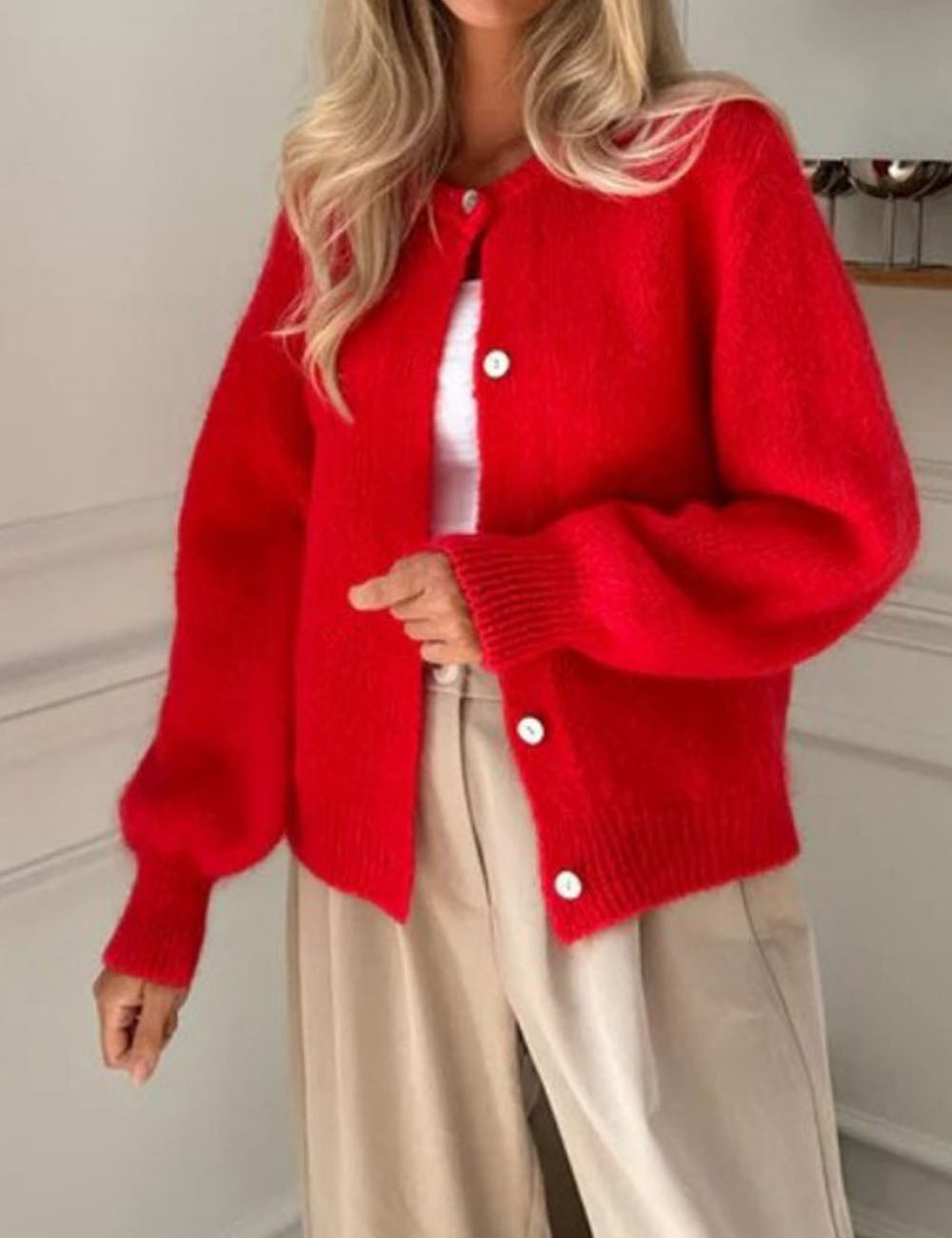 Minimalist Winter Solid Color Knit Cardigan