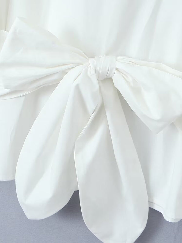 Solid Color Bowknot Buttoned All-Match Long Sleeves Lapel Collar Blouses