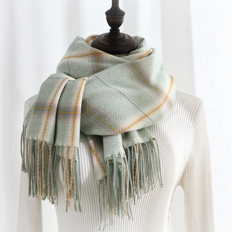 Plaid Fringe Warm Scarf