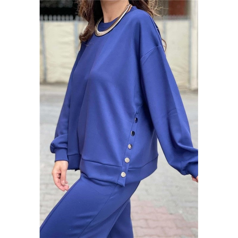 Solid Color Crewneck Long Sleeve Sweatshirt And Sport Pants Two Pieces Suit