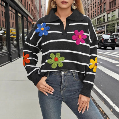 Crosa - Colorblock Flower Polo Sweater