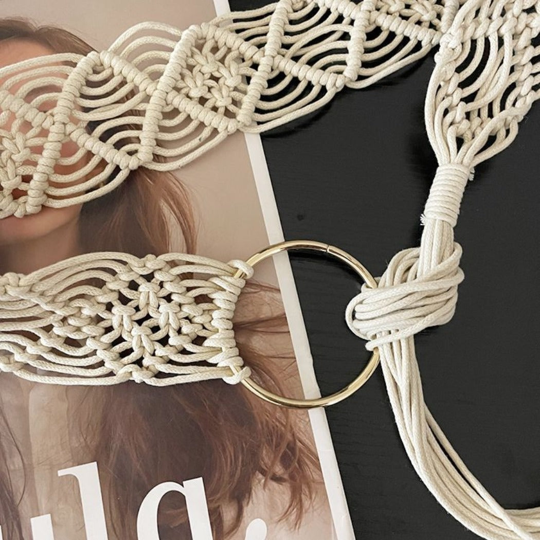 Beco - Beige Boho Braided Belt – Chic &amp; Adjustable