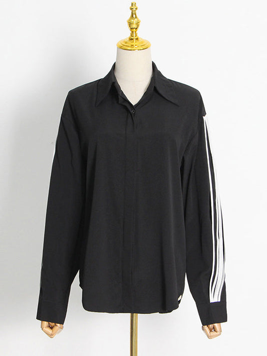 Puff Sleeves Contrast Color Blouses&Shirts Tops