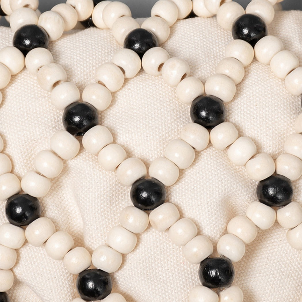 Cosbai - Color-Blocked Wooden Bead Crossbody Bag