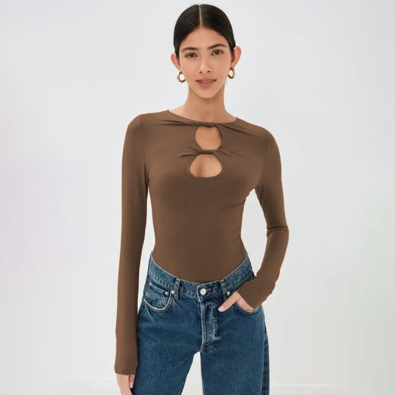Hollow Knot Solid Long Sleeve T-Shirt