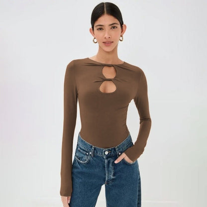 Hollow Knot Solid Long Sleeve T-Shirt