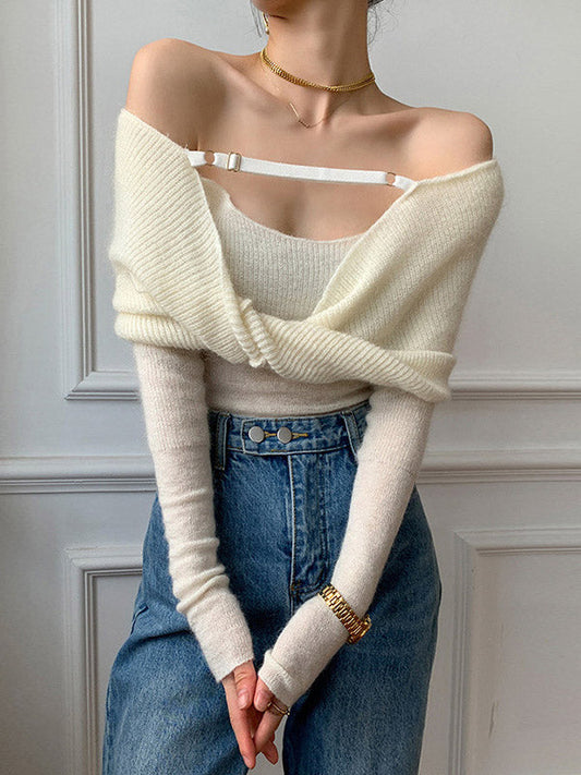 Original Stylish Off-The-Shoulder Long Sleeves Sweater Top