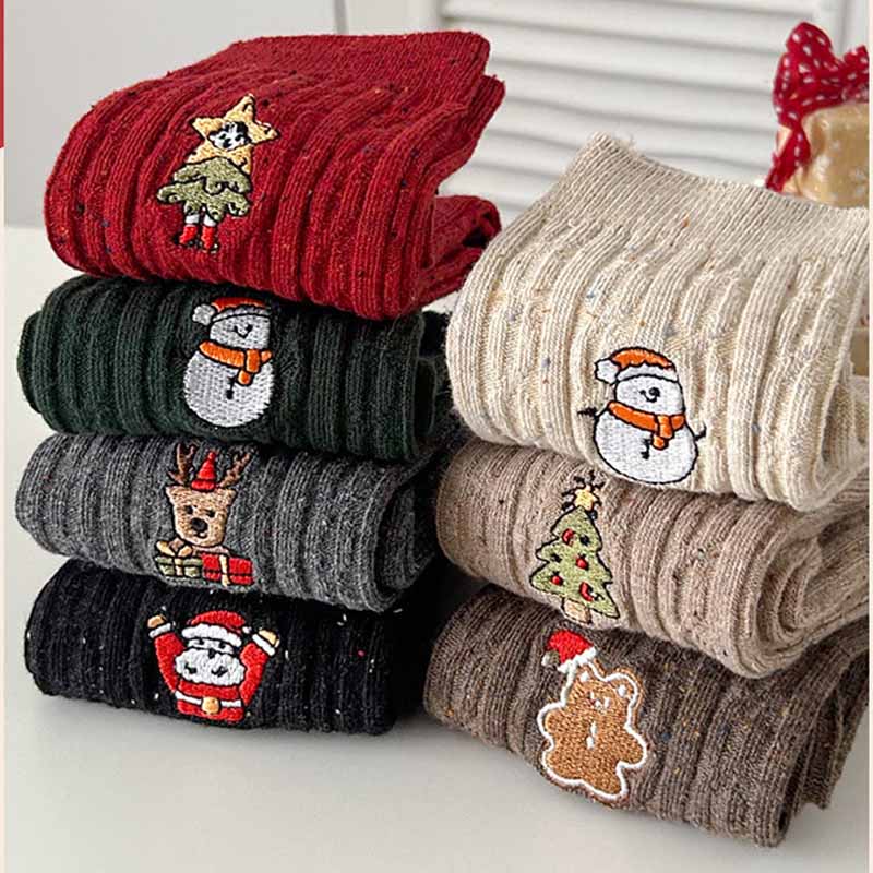 Winter Ribbed Polka Dots Christmas Crew Socks