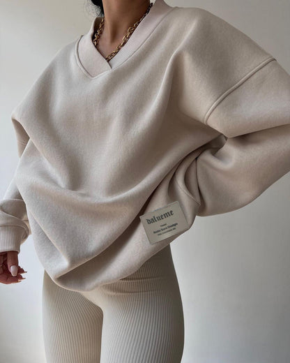 V Neck Oversized Sweatshirt Ultra Soft Fleece