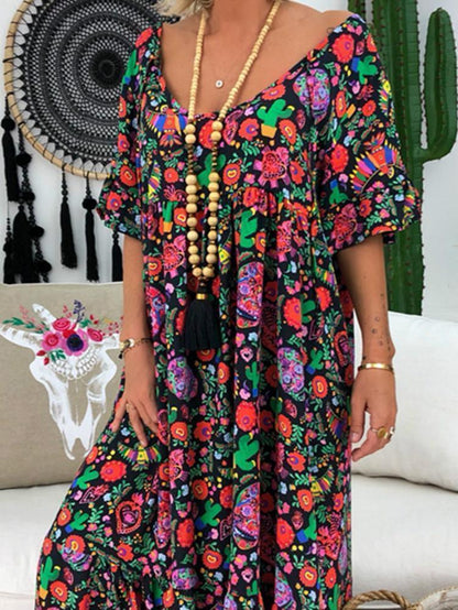 New Print Loose Ruffled Long Skirt
