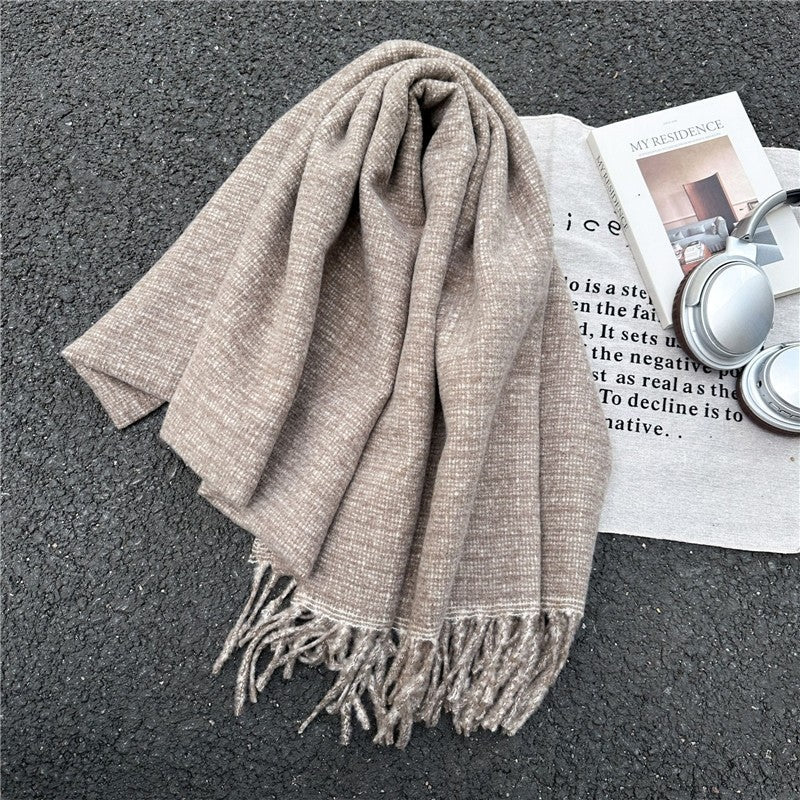 Solid Color Long Fringe Scarf