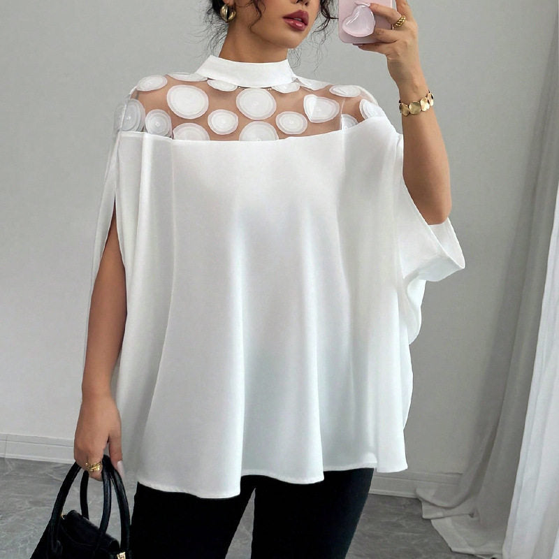 Loose Mesh Shoulder Cutout Shirt