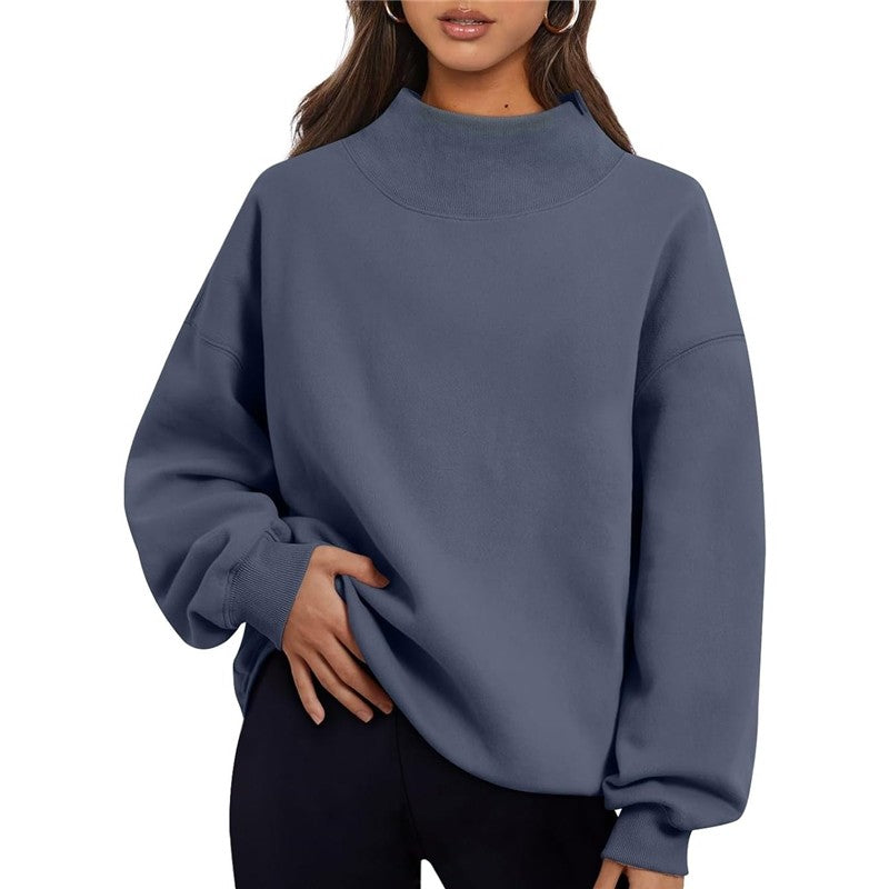 Solid Color High Neck Fleece Sweatshirt