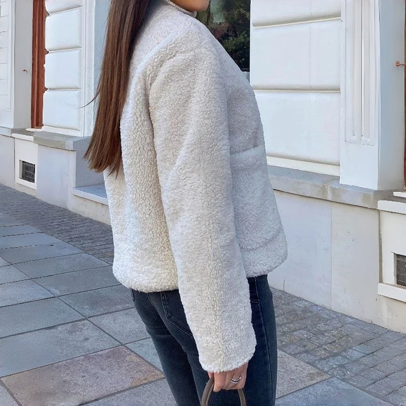 Short Sleeve Plush Pocket Jacket
