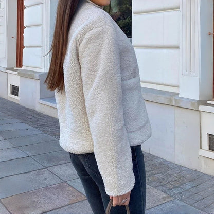 Short Sleeve Plush Pocket Jacket