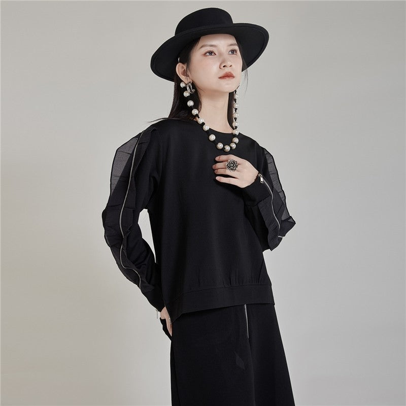 Long Sleeve Hoodie With Ruffle Hem