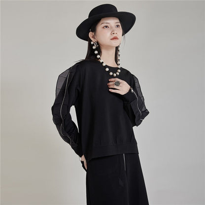 Long Sleeve Hoodie With Ruffle Hem