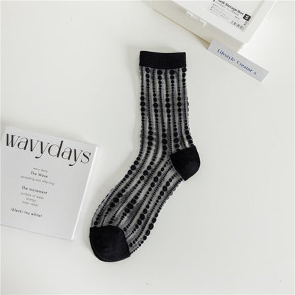 Rufia - Polka Dot &amp; Striped Sheer Crew Socks