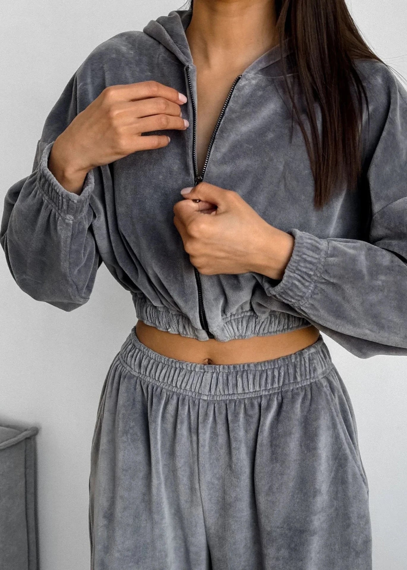 Zip-Up Hoodie Two-Piece Set Cotton Blend
