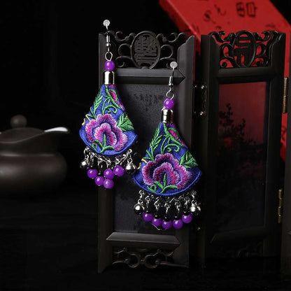 Ethnic Style Handmade Embroidered Earrings Ethnic Earrings Dance Accessories Ethnic Ornaments Peony Earrings