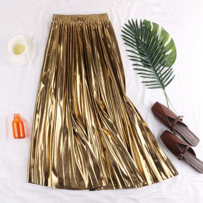 High Waist A-Line Pleated Midi Skirt