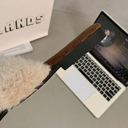 Square-Toe Cross-Strap Fuzzy Slippers