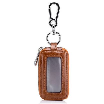 Men's Genuine Leather Zipper Double Layer Key Bag