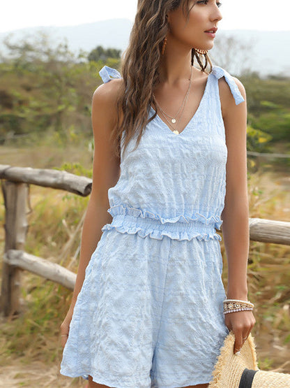 Solid Color Summer Lace-Up Conjoined Shorts