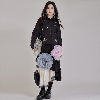 Beaded Frayed Short Shirt