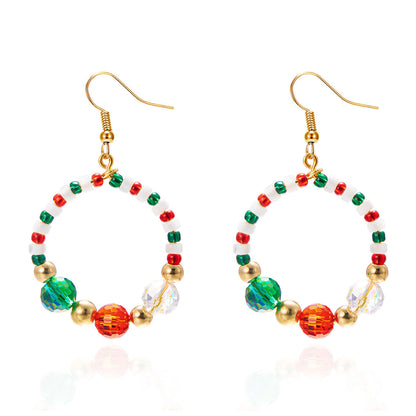 Women Christmas Earrings Multicolor Beads Bowknot Design