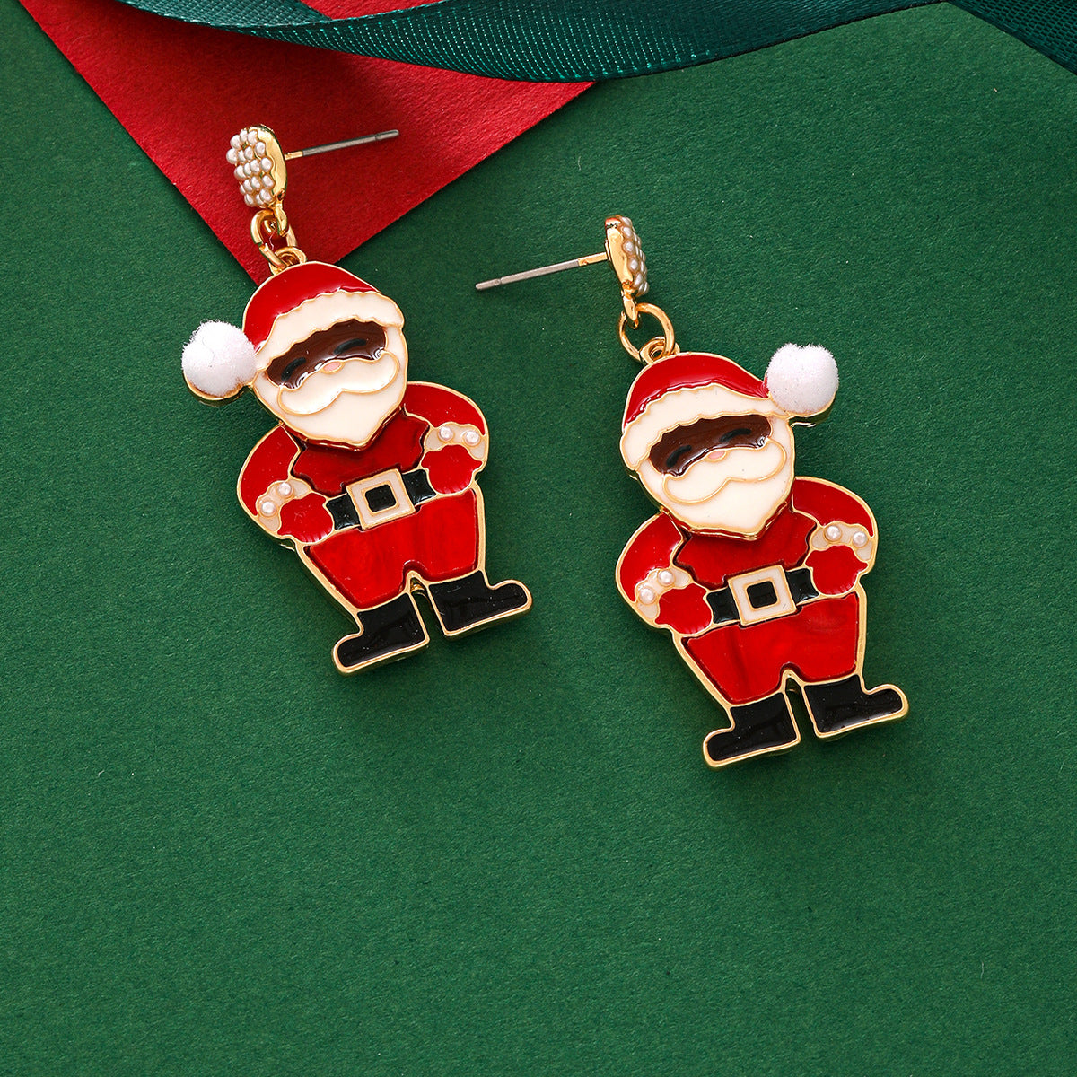 Christmas Cartoon Alloy Santa Claus Earrings Gold