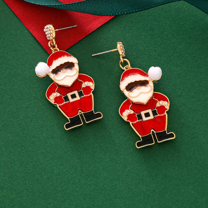 Christmas Cartoon Alloy Santa Claus Earrings Gold