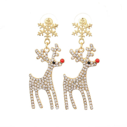 Christmas Alloy Snowflake Deer Earrings Gold