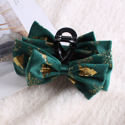 Christmas Plush Bow Hairpin Clip In Green Red