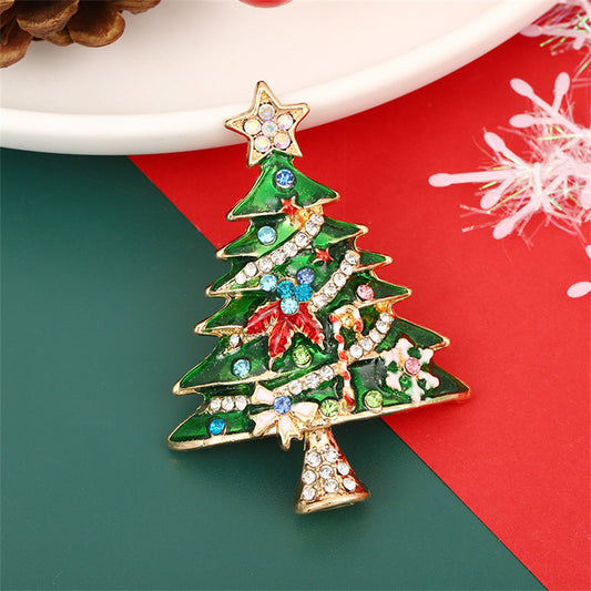 Christmas Tree Brooch Alloy Oil Drop Rhinestone