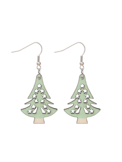 Christmas Wooden Earrings Snowman And Tree Style