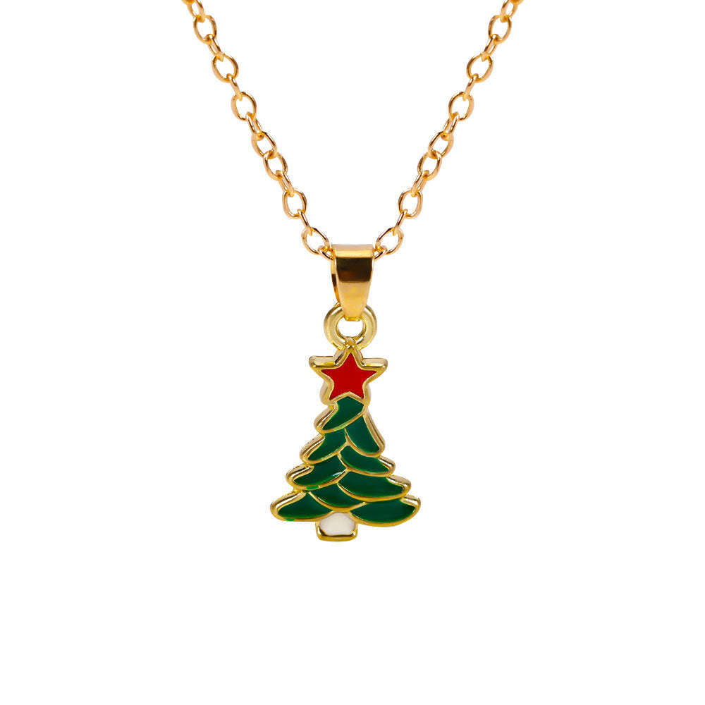 Christmas Alloy Santa Claus Tree Pendant Necklace