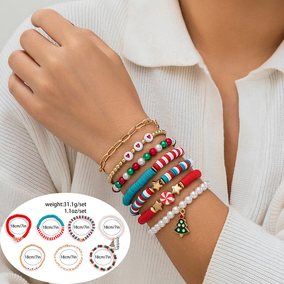 Christmas Women Soft Pottery Beaded Bracelet Set