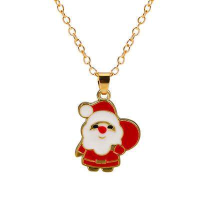Christmas Alloy Santa Claus Tree Pendant Necklace