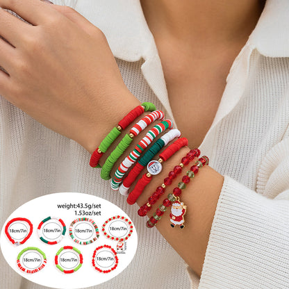 Christmas Women Soft Pottery Beaded Bracelet Set