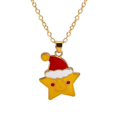 Christmas Alloy Santa Claus Tree Pendant Necklace