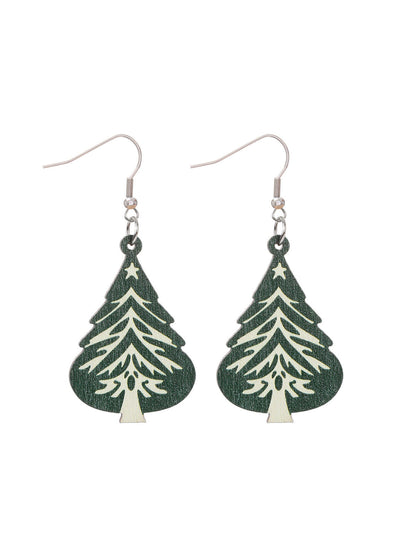 Christmas Wooden Earrings Snowman And Tree Style